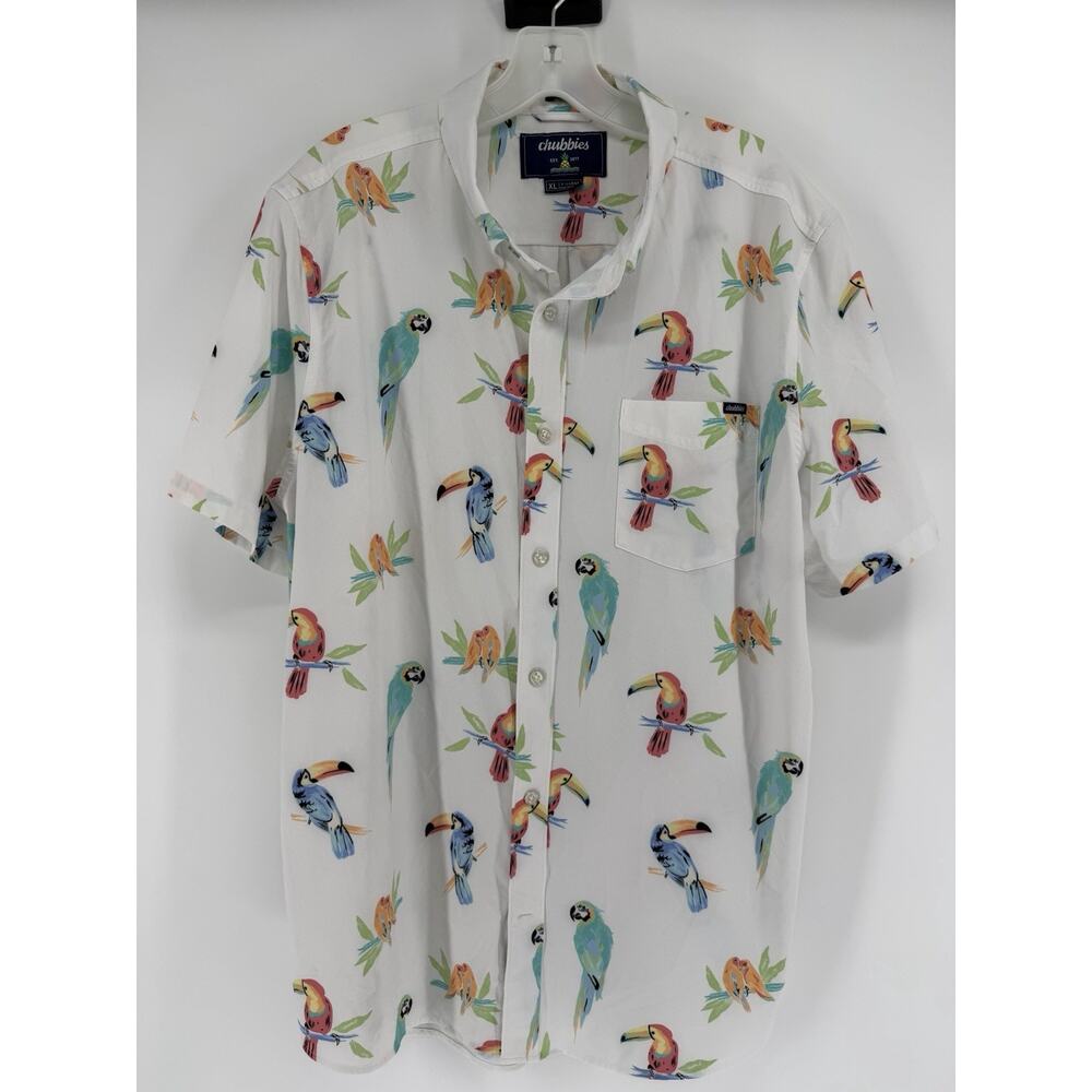Chubbies White Dude Wheres Macaw Birds Short Sleeve Collared Button Up Mens XL